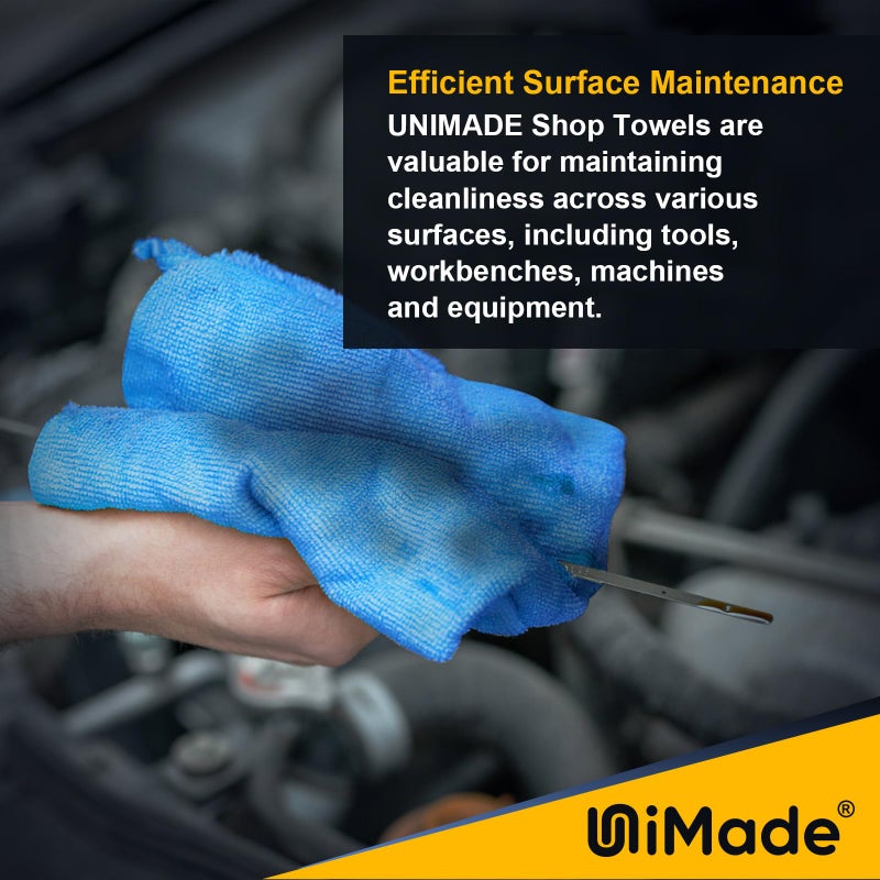 UNIMADE Shop Towels Rags, 50 Pack Reusable Shop Rags Bulk Microfiber Cleaning Cloth Lint Free Cleaning Towels for Car Kitchen Automotive Bar Mechanic Restaurant Garage, 11.5""x 11.5"", Blue - Image 4